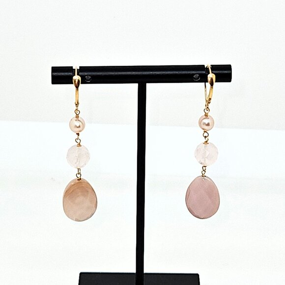 Macy's 14K Quartz Briol Pink Drop Earrings - Picture 3 of 9